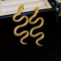 Rhinestone Snake Zodiac Metal Drop Earrings Long Silver Pin Animal Design Fashion OL Style view 4