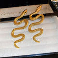 Rhinestone Snake Zodiac Metal Drop Earrings Long Silver Pin Animal Design Fashion OL Style view 2