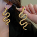 Rhinestone Snake Zodiac Metal Drop Earrings Long Silver Pin Animal Design Fashion OL Style view 1