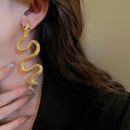 Rhinestone Snake Zodiac Metal Drop Earrings Long Silver Pin Animal Design Fashion OL Style view 3
