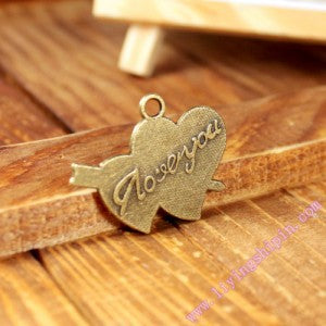Arrow Through Heart LOVE Rose Double Heart Charm Pendant