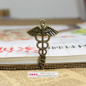 Winged Double Snake Alloy Charm Pendant 48x30mm