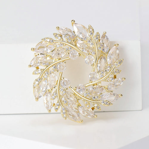 Alloy Zircon Wheat Wreath Brooch For Elegant Women's Suit Lapel