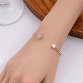 Korean Minimal Rhinestone Heart Open Metal Bangle For Women, Luxury Double Peach Heart Adjustable Bracelet view 4