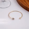 Korean Minimal Rhinestone Heart Open Metal Bangle For Women, Luxury Double Peach Heart Adjustable Bracelet view 3