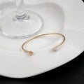 Korean Minimal Rhinestone Heart Open Metal Bangle For Women, Luxury Double Peach Heart Adjustable Bracelet view 2
