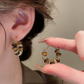 Vintage French Palace Style Stud Earrings With Silver Pins, Rhinestone Pearl And Faux Tiger Eye view 4