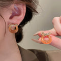 Vintage French Palace Style Stud Earrings With Silver Pins, Rhinestone Pearl And Faux Tiger Eye view 3