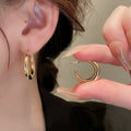 Chic Geometric C Shape Metal Hoop Earrings With Silver Post Heavy Design For Women view 3