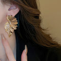 Metal Leaf Drop Earrings With Silver Pins, Statement Minimalist European Style Ear Jewelry view 3