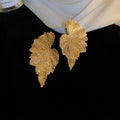 Metal Leaf Drop Earrings With Silver Pins, Statement Minimalist European Style Ear Jewelry view 2