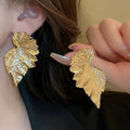 Metal Leaf Drop Earrings With Silver Pins, Statement Minimalist European Style Ear Jewelry view 1