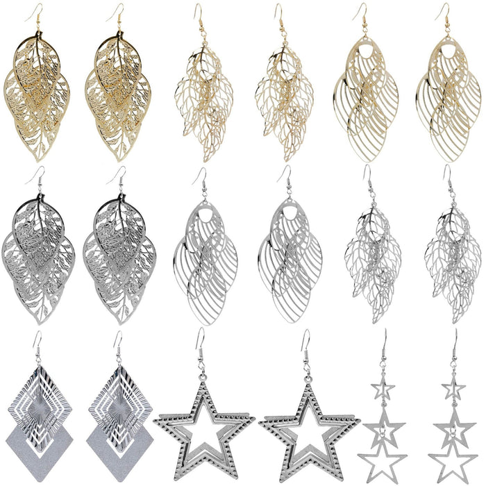 Hollow Leaf Multi Layer Star Long Tassel Drop Earrings For Women Creative Statement Jewelry