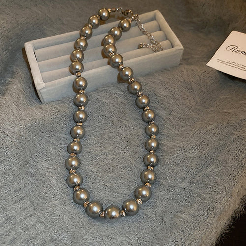French Faux Pearl Geometric Round Sweater Necklace Minimalist Luxe Fashion Choker