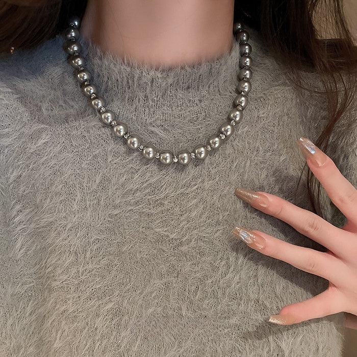 French Faux Pearl Geometric Round Sweater Necklace Minimalist Luxe Fashion Choker