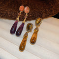 Vintage Resin Teardrop Drop Earrings With Rhinestone Inlay And Silver Pin Long Dangle Style view 3