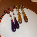 Vintage Resin Teardrop Drop Earrings With Rhinestone Inlay And Silver Pin Long Dangle Style view 1