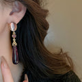 Vintage Resin Teardrop Drop Earrings With Rhinestone Inlay And Silver Pin Long Dangle Style view 4