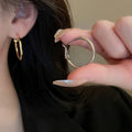 Minimalist Metal Geometric Round Hoop Earrings With Silver Posts For Women view 2