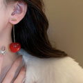 Copper Cherry Drop Earrings With Silver Pins Cute Fruit Geometric Commuter Style view 4