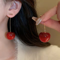 Copper Cherry Drop Earrings With Silver Pins Cute Fruit Geometric Commuter Style view 2