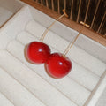 Copper Cherry Drop Earrings With Silver Pins Cute Fruit Geometric Commuter Style view 1