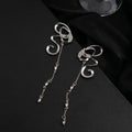 Luxury Silver Alloy Rhinestone Butterfly Ribbon Long Tassel Chain Dangle Drop Statement Earrings view 1