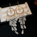 Copper Pearl Geometric Teardrop Tassel Drop Earrings Long Hook Statement Jewelry view 2