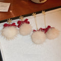 Sweet Bow Pom Pom Tassel Drop Earrings Alloy Christmas Style Silver Needle Ear Jewelry view 1
