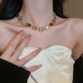 Vintage Maillard Alloy Rhinestone Geometric Quadrilateral Sweater Necklace For Women view 4
