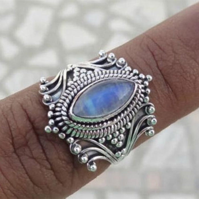 Hot Selling Fashion Marquise Women's Ring With Faux Moonstone Nepal Style Vintage Jewelry