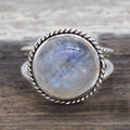 European Fashion Statement Ring With Double Layer Faux Moonstone, Antique Silver Vintage Index Ring view 3