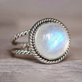 European Fashion Statement Ring With Double Layer Faux Moonstone, Antique Silver Vintage Index Ring view 1