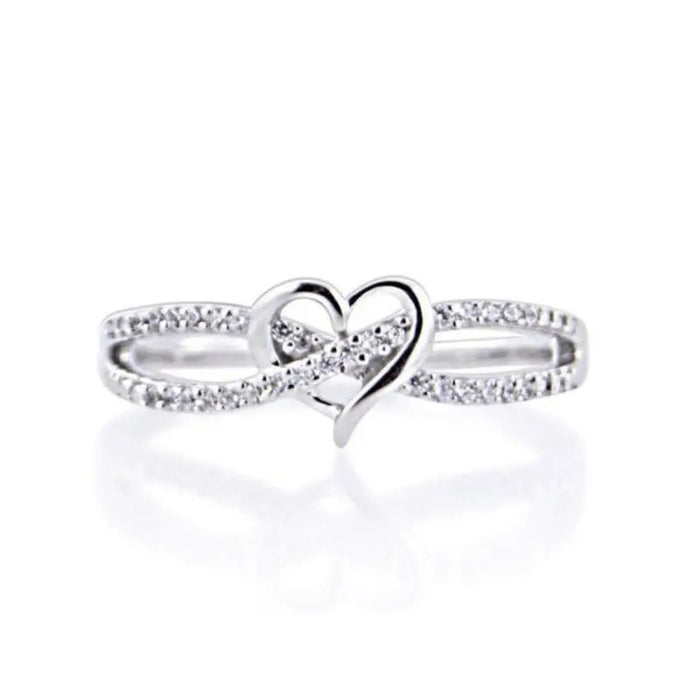 Light Luxury Micro Pave Knot Cross Heart Ring, Korean Style Simple Student Finger Jewelry