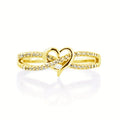 Light Luxury Micro Pave Knot Cross Heart Ring, Korean Style Simple Student Finger Jewelry view 3