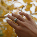 European Tree Branch Leaf Women's Ring With Geometric Inlaid Faux Opal Night Market Jewelry view 3