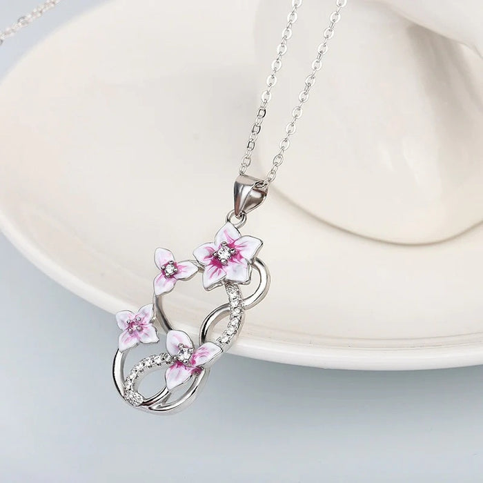 Fresh Butterfly And Flower Pendant Necklace With Elegant Peach Blossom Plum Blossom Floral Charm