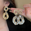 Light Luxury Metal Textured Geometric Round Drop Earrings For Women, Retro Statement Style view 3