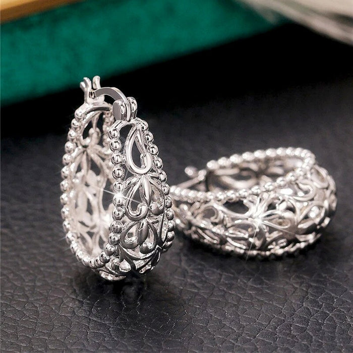 Vintage Carved Hollow Vine Hoop Earrings European Statement Banquet Wedding Ear Cuff Jewelry
