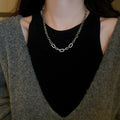 Zircon Accent Geometric Ring Metal Sweater Necklace Minimalist Chic Clavicle Chain Jewelry view 3