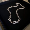Zircon Accent Geometric Ring Metal Sweater Necklace Minimalist Chic Clavicle Chain Jewelry view 2
