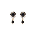 Vintage Palace Style Black Oval Zircon Rhinestone Sunburst With Teardrop Pendant Dangle Earrings view 5
