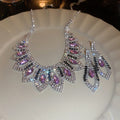 Light Luxury Copper Rhinestone Tassel Geometric Necklace Earring Jewelry Set view 3