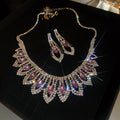 Light Luxury Copper Rhinestone Tassel Geometric Necklace Earring Jewelry Set view 1