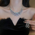 Light Luxury Copper Rhinestone Tassel Geometric Necklace Earring Jewelry Set view 2