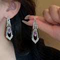 Light Luxury Copper Rhinestone Tassel Geometric Necklace Earring Jewelry Set view 4