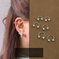 Luxury Full Rhinestone C Shape Spiral Ear Cuff Studs Minimalist Alloy U Hoop Cartilage Earrings view 1