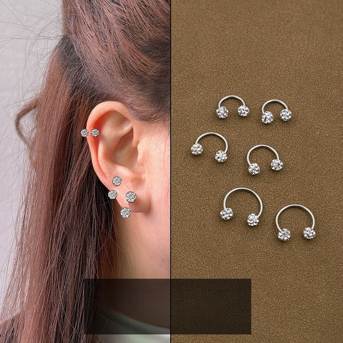 Luxury Full Rhinestone C Shape Spiral Ear Cuff Studs Minimalist Alloy U Hoop Cartilage Earrings
