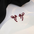 French Vintage Velvet Bowknot Heart Rhinestone Studs For Women Elegant Hollow Flocked Alloy Earrings view 3