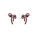 French Vintage Velvet Bowknot Heart Rhinestone Studs For Women Elegant Hollow Flocked Alloy Earrings view 5